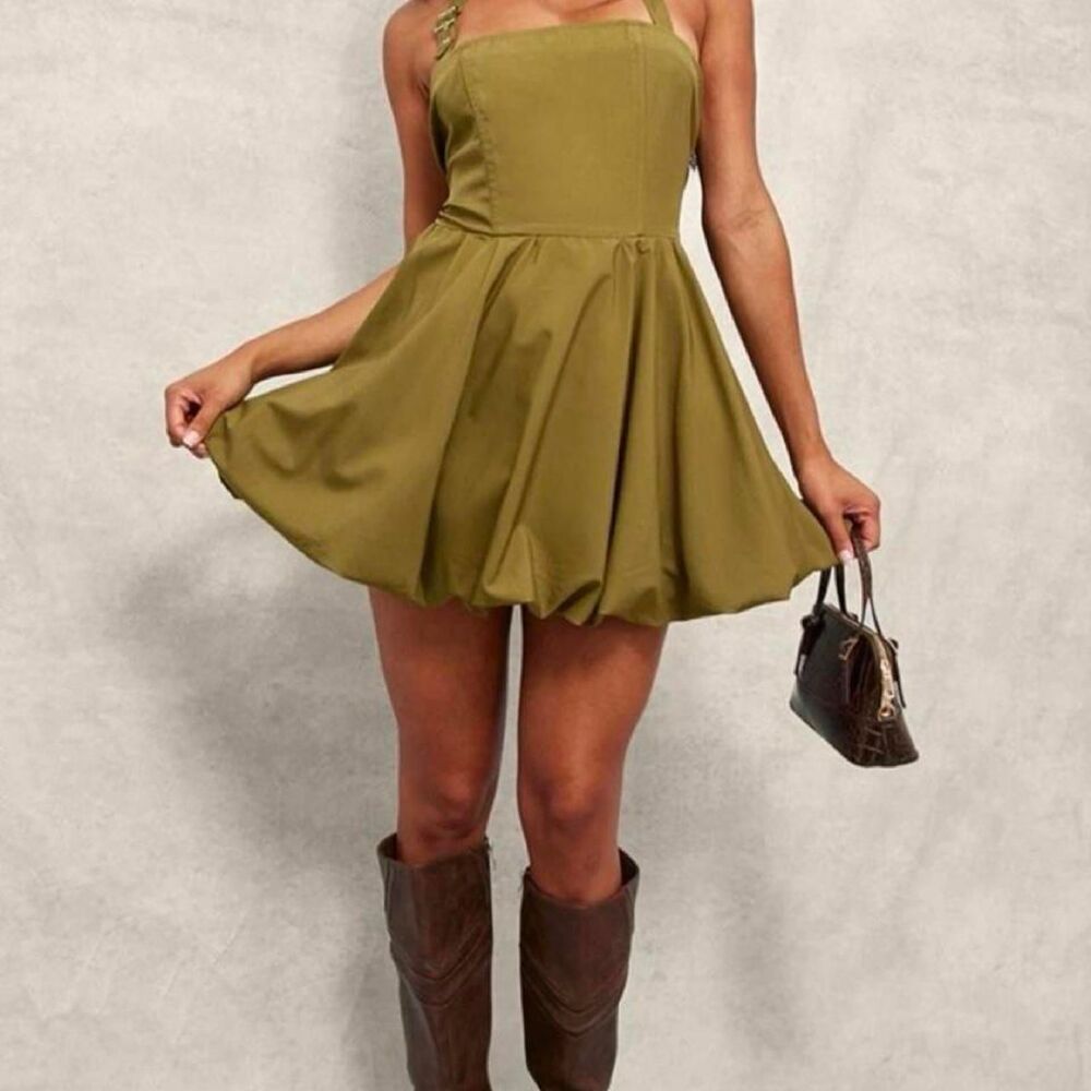 Prettylittlething Women's Khaki and Green Dress